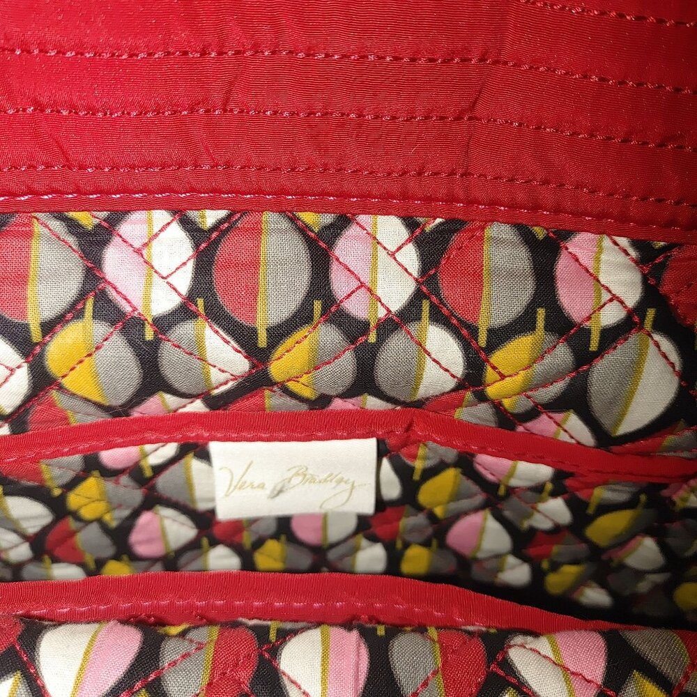 Large Vera Bradley Tall Quilted Red Tote Bag Interior Pockets Colorful Lining - Picture 2 of 13